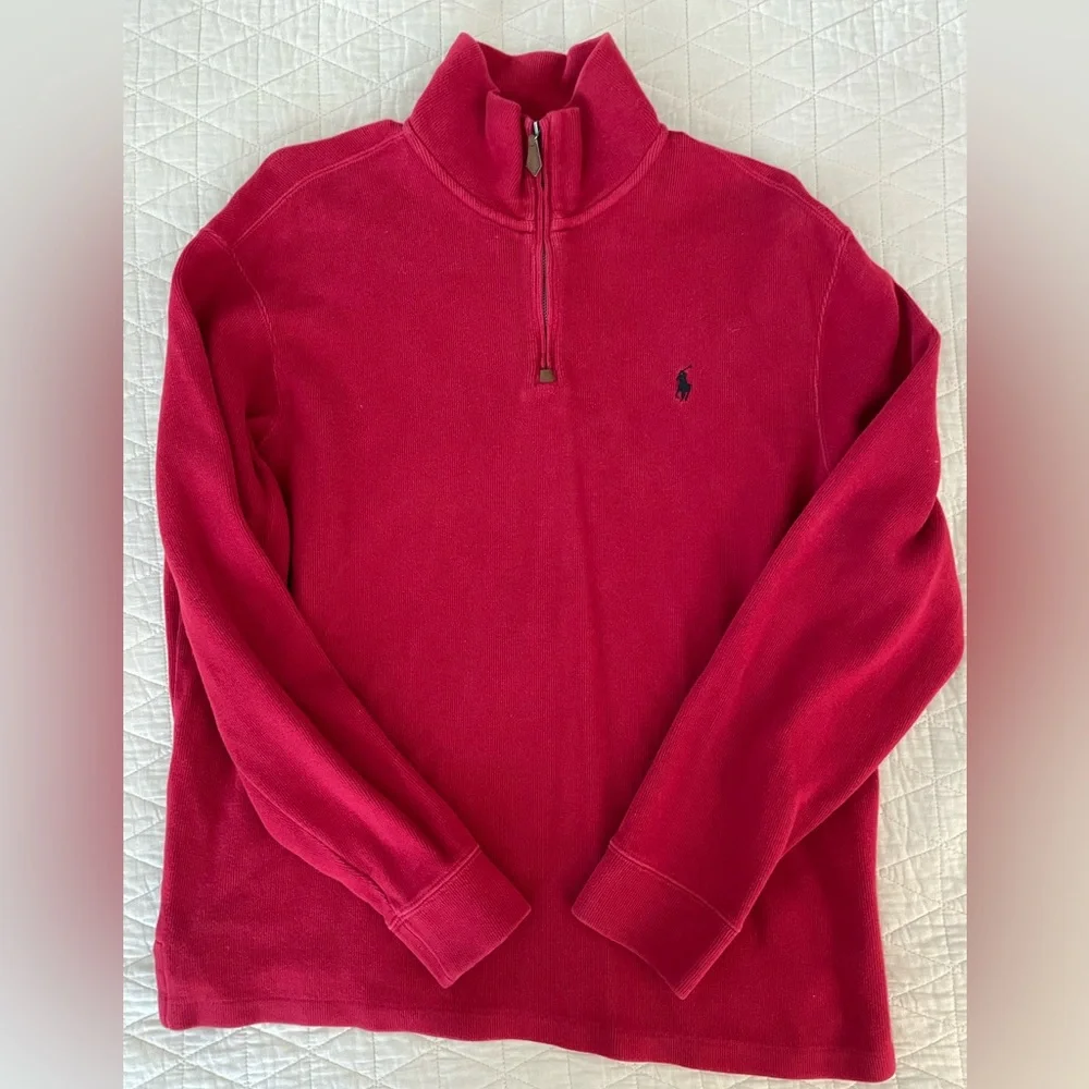 Polo Ralph Lauren Vintage Estate Rib 1/4 Zip Cotton Sweater in Red Size L - Picture 2 of 7